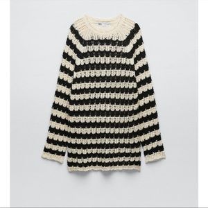 ZARA Striped Pointelle Knit Sweater